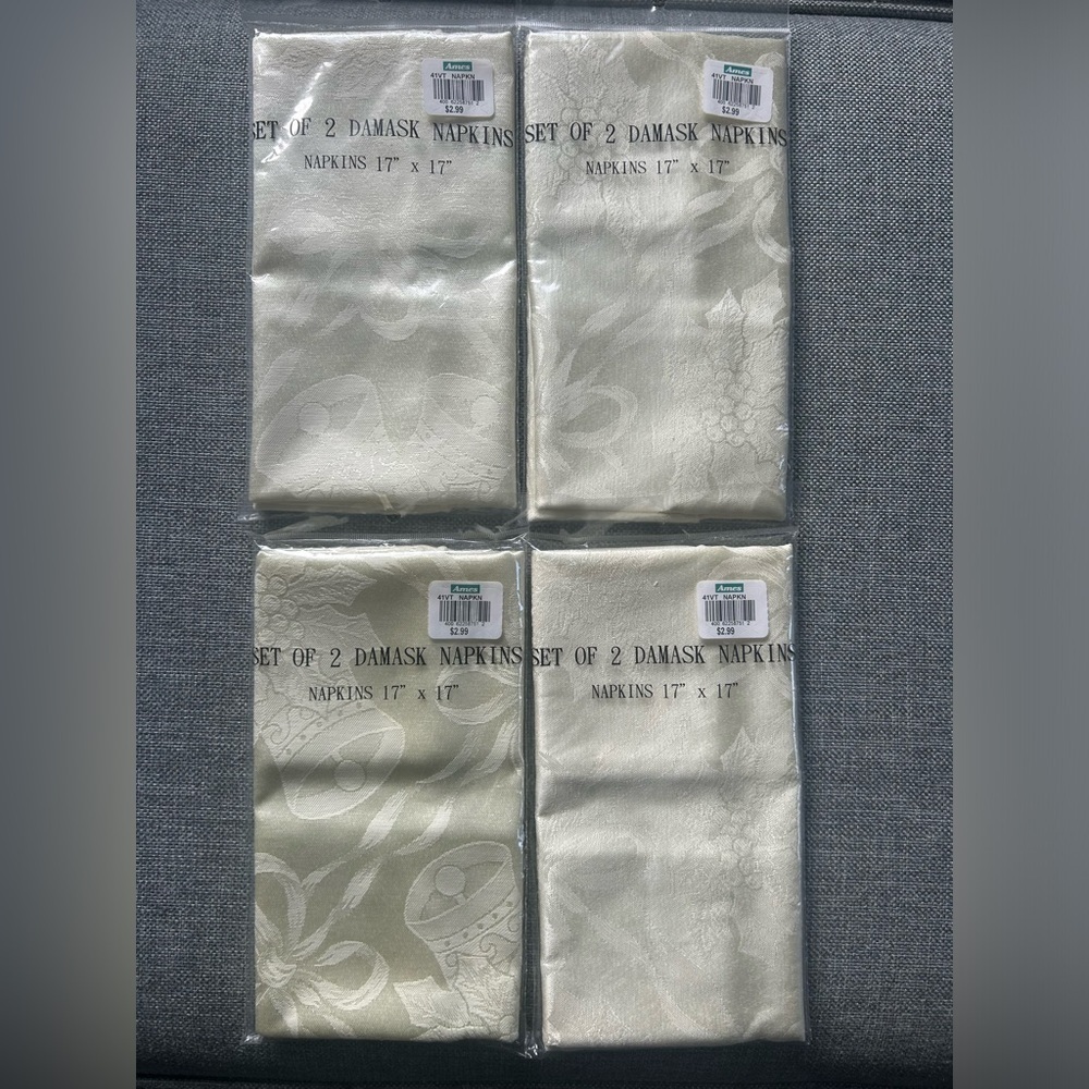 Vintage Ames Damask Christmas Bells Napkins Set of 8